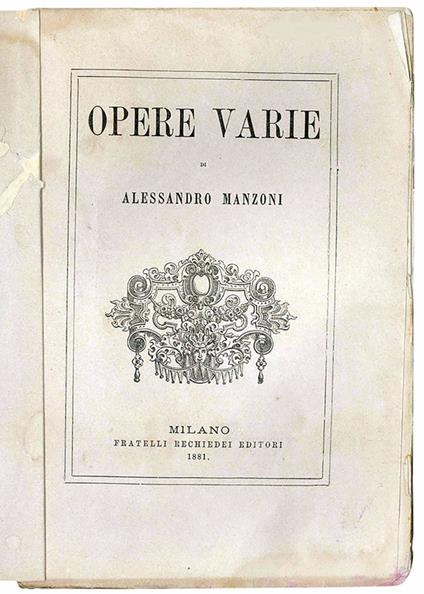 Opere varie - Alessandro Manzoni - copertina