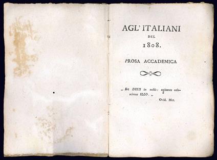 Agl'italiani del 1808. Prosa accademica - copertina