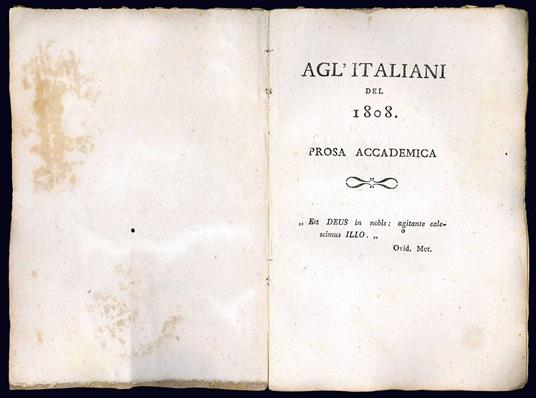 Agl'italiani del 1808. Prosa accademica - copertina