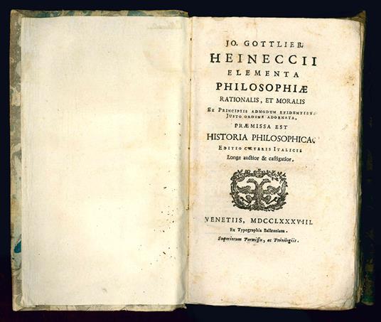 Elementa philosophiae rationalis, et moralis ex Principiis admodum evidentibus justo ordine adornata. Praemissa est Historia Philosophica - Jo. Gottlieb. Heineccius - copertina