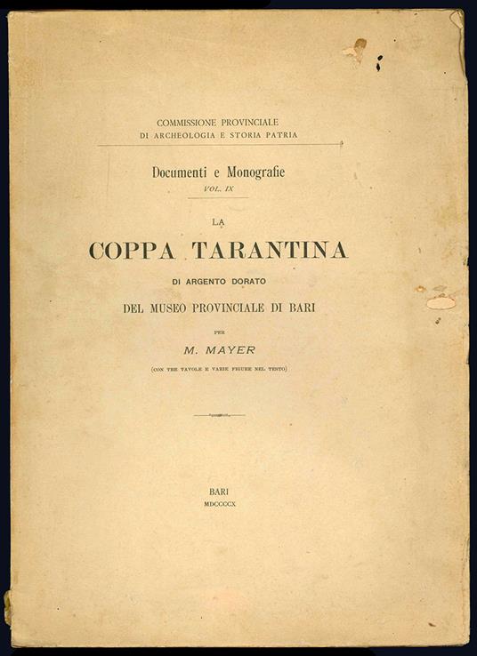 La coppa tarantina di argento dorato del museo provinciale di Bari - M. Mayer - copertina