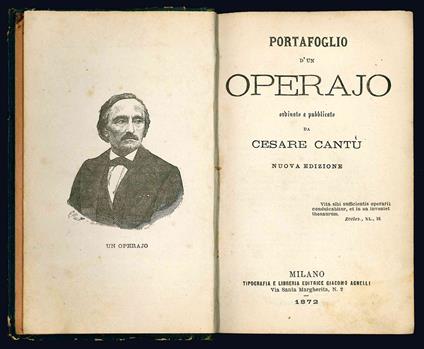 Portafoglio d'un operajo ordinato e pubblicato da Cesare Cantù. Nuova edizione - Cesare Cantù - copertina