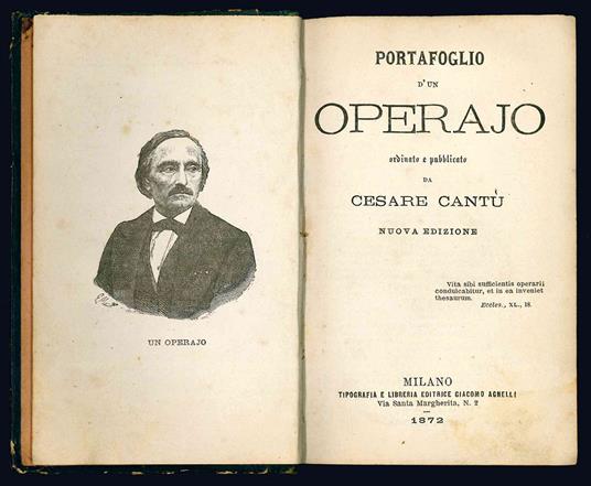 Portafoglio d'un operajo ordinato e pubblicato da Cesare Cantù. Nuova edizione - Cesare Cantù - copertina