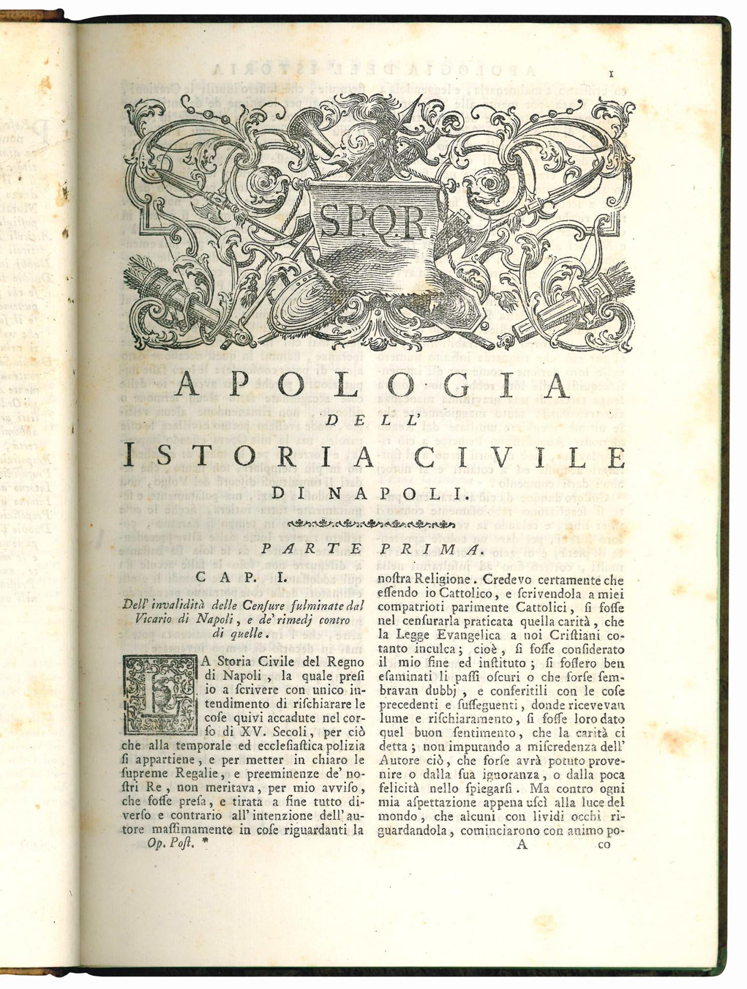 Opere postume di Pietro Giannone in difesa della sua Storia civile del regno di Napoli con la sua professione di fede. Si aggiungono in questa edizione le Annotazioni critiche del padre Paoli, sopra il IX. libro del tomo secondo della Storia civile,