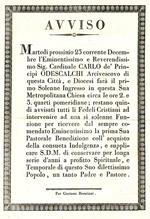 Avviso ai fedeli: martedì 23 Dicembre (1823) il Card. Carlo dei Principi Odescalchi farà il primo solenne ingresso nella sua Chiesa Metropolitana alle ore 2:45 come Vescovo di Ferrara