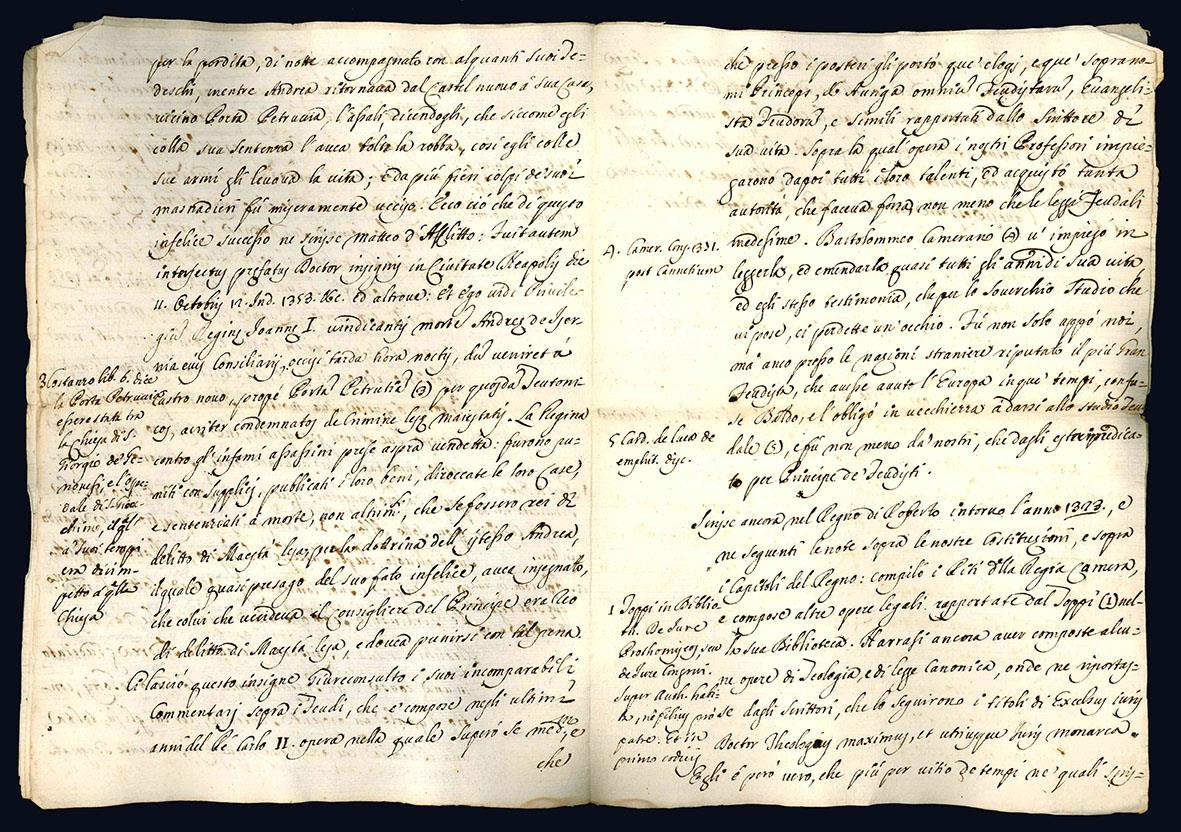 Estratto dalla Istoria civile del Regno di Napoli relativo alla vita di Andrea d'Isernia (metà XVIII secolo)