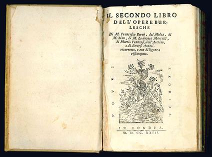 Il primo [-terzo] libro dell'opere burlesche di m. Francesco Berni, di m. Gio. della Casa, del Varchi, del Mauro, di m. Bino, del Molza, del Dolce, e del Firenzuola - copertina
