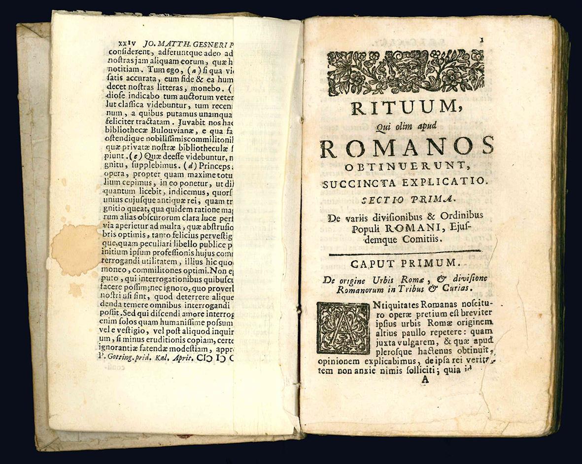 Rituum qui olim apud Romanos obtinuerunt, succincta explicatio, ad intelligentiam veterum auctorum facili methodo conscripta A.G.H. Nieupoort. Editio tertia Venetacui praeter alia access. columna rostrata Duilliiut & Jo. Matth. Gesneri ... prolusio