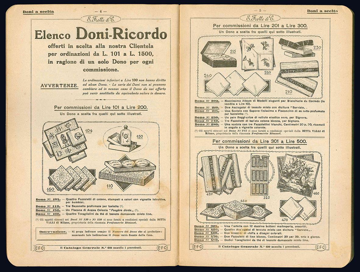 Catalogo generale n. 60. Telerie, tovagliette, biancherie per corredi, ecc., ecc. Qualità speciali per famiglie, alberghi ed istituti. Anno 1925