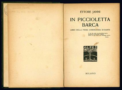 In piccioletta barca. Libro della prima conoscenza di Dante - Ettore Janni - copertina