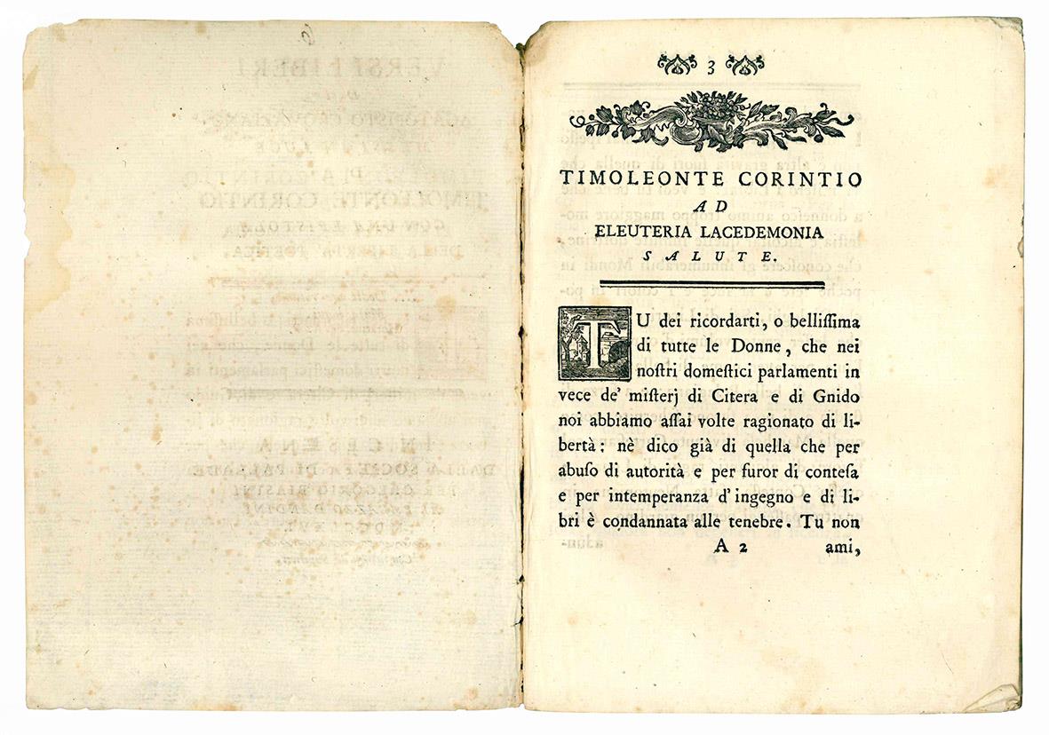 Versi liberi di Agatopisto Cromaziano messi in luce da Timoleonte Corintio con una epistola della libertà poetica