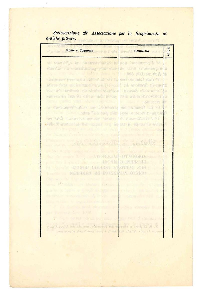 Proposta di una associazione per promuovere il discoprimento di alcune antiche pitture in Modena