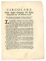 Circolare della Sagra Congreg. del Buon Governo de' 28. Marzo 1778. Regole da osservarsi nell'Esecuzione dell'Editto, ed Istruzione de' 15. Dicembre 1777 sull'Allibrazione Universale del Terratico