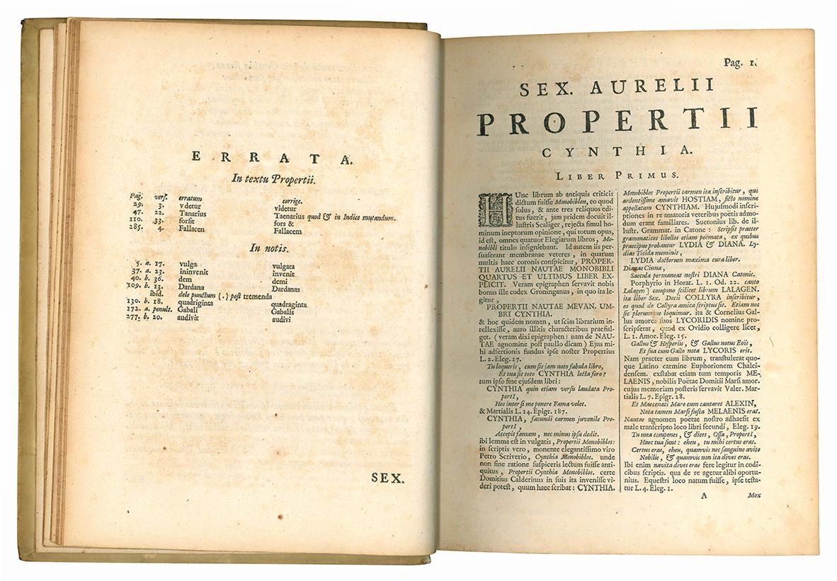 Sex. Aurelii Propertii Elegiarum libri quatuor. Ad fidem veterum membranarum sedulo castigati. Accedunt notae, & terni indices quorum primus omnes voces propertianas complectitur