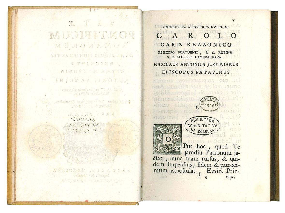 Vitae pontificum romanorum ex antiquis monumentis descriptae opera et studio Antonii Sandini ... Editio quinta Italica post duas Germanicas, Auctior & emendatior. Pars prima [-secunda]