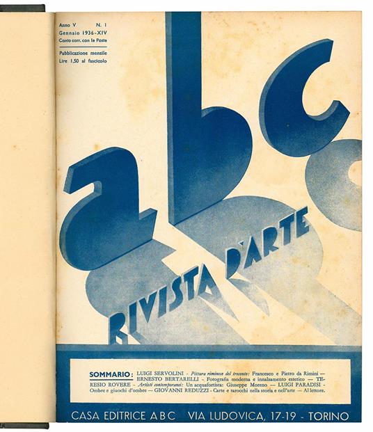 Lotto di dodici numeri de "abc Rivista d'arte". Anno V - N. 1-12 (annata completa 1936) - Abc Rivista D'Arte - copertina