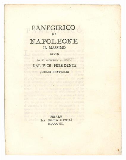 Panegirico di Napoleone il massimo detto ne L'Accademia Pisaurica dal Vice-Presidente Giulio Perticari - Giulio Perticari - copertina