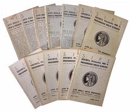 Lotto di 12 numeri degli Atti della Società italiana per il progresso delle scienze - Sips - copertina