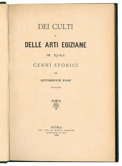 Dei culti e delle arti egiziane in Roma. Cenni storici - Giuseppe Tosi - copertina