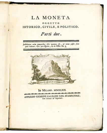 La moneta oggetto istorico, civile, e politico. Parti due - Sebastiano Franzi - copertina