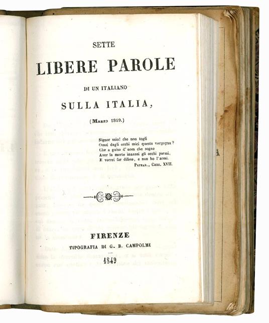 Sette libere parole di un italiano sulla Italia (Marzo 1849) - Carlo Maria Curci - copertina