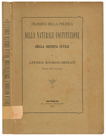 Filosofia della politica. Della naturale costituzione della società civile - Antonio Rosmini Serbati - copertina