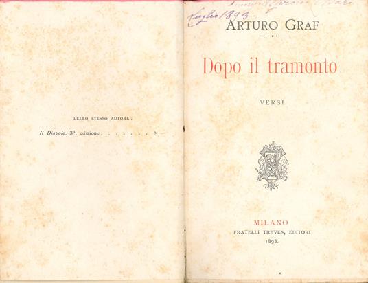 Dopo il tramonto versi - Arturo Graf - copertina