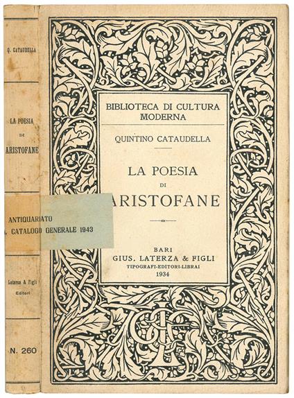 La poesia di Aristofane - Quintino Cataudella - copertina