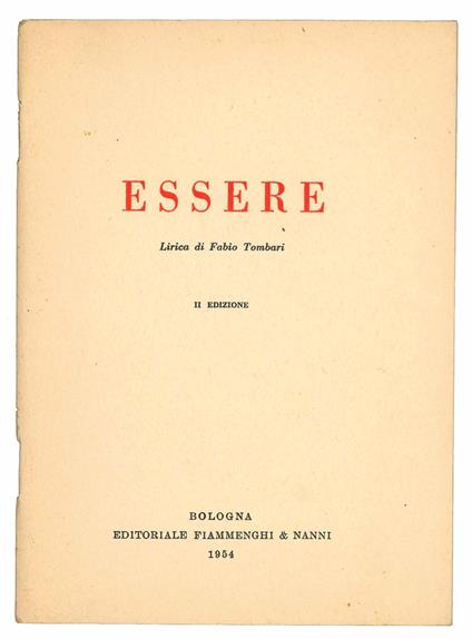 Essere. Lirica di Fabio Tombari - Fabio Tombari - copertina