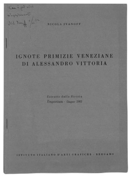 Ignote primizie veneziane di Alessandro Vittoria - Nicola Ivanoff - copertina