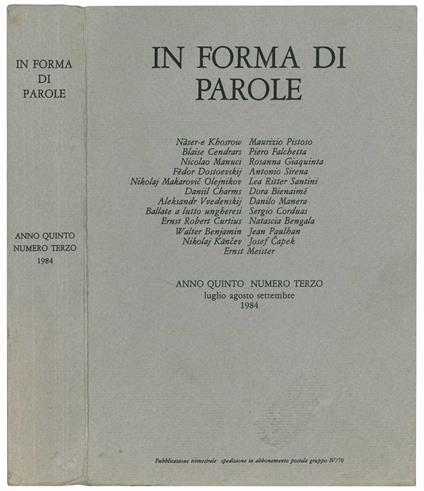 In forma di parole. Anno quinto numero terzo. Luglio Agosto Settembre 1984 - Rolando Gualerzi - copertina