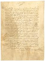 Supplica al duca di Modena e Reggio Emilia Cesare I d'Este. Manoscritto su pergamena in italiano e latino. [Modena], 26 settembre 1602