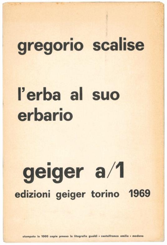 L' erba al suo erbario. Geiger a/1 - Gregorio Scalise - copertina
