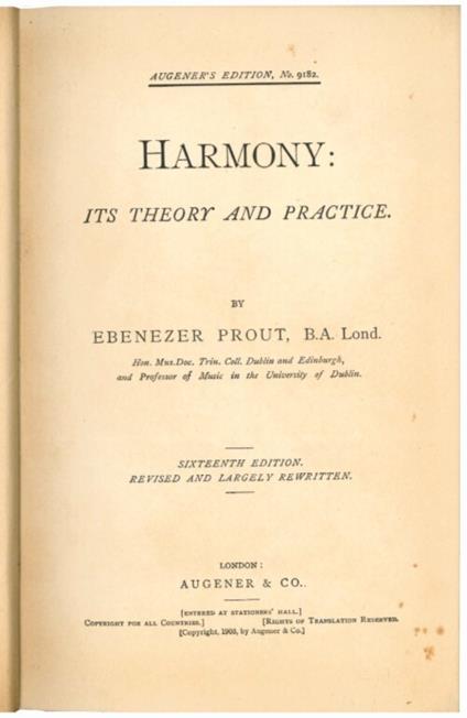 Harmony its theory and practice - Ebenezer Prout - copertina