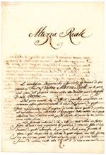 Lettera indirizzata a Francesco IV d'Austria-Este (1779-1846) firmata e datata Modena, 19 Aprile 1814, riguardante il futuro dei possessori di beni allodiali della Casa d'Este acquisiti durante il periodo di occupazione napoleonica. Manoscritto su ca