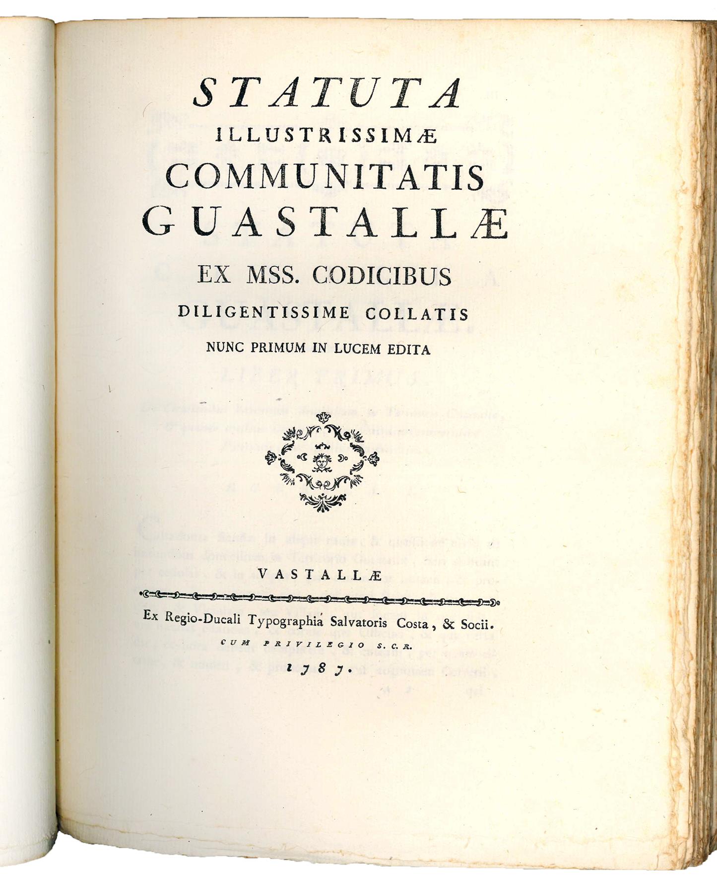 Istoria della Città e Ducato di Guastalla scritta dal Padre Ireneo Affò Minor Osservante prefetto della R. Biblioteca di Parma. Tomo primo [-quarto]