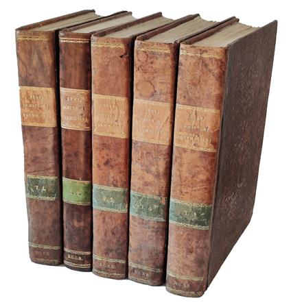 Memorie degli scrittori e letterati Parmigiani raccolte dal Padre Ireneo Affò Minor Osservante bibliotecario di S.A.R. profess. onor. di storia nella R. Università e socio della R. Accad. delle Belle Arti in Parma. Tomo primo [-quinto] - Ireneo Affò - copertina