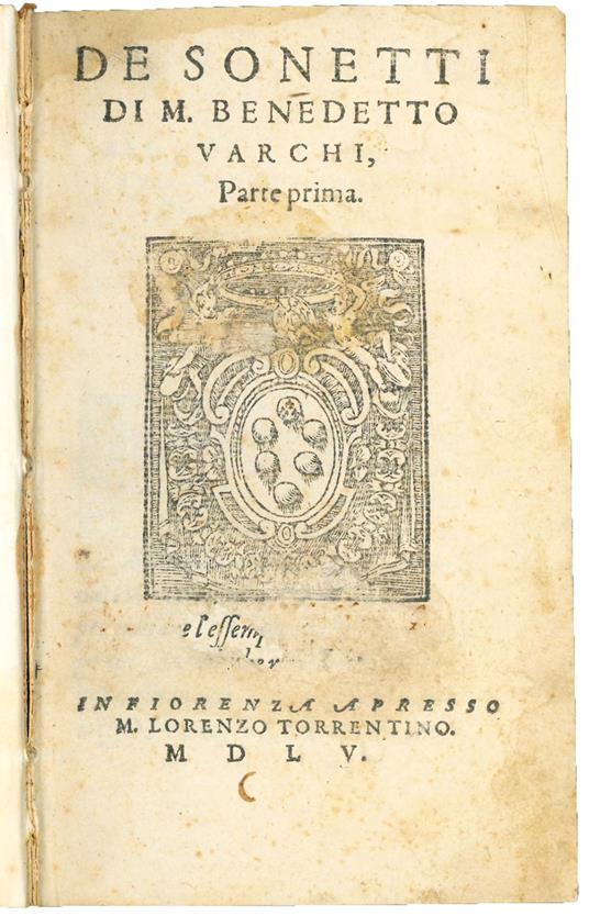 De sonetti di M. Benedetto Varchi, parte prima - Benedetto Varchi - copertina