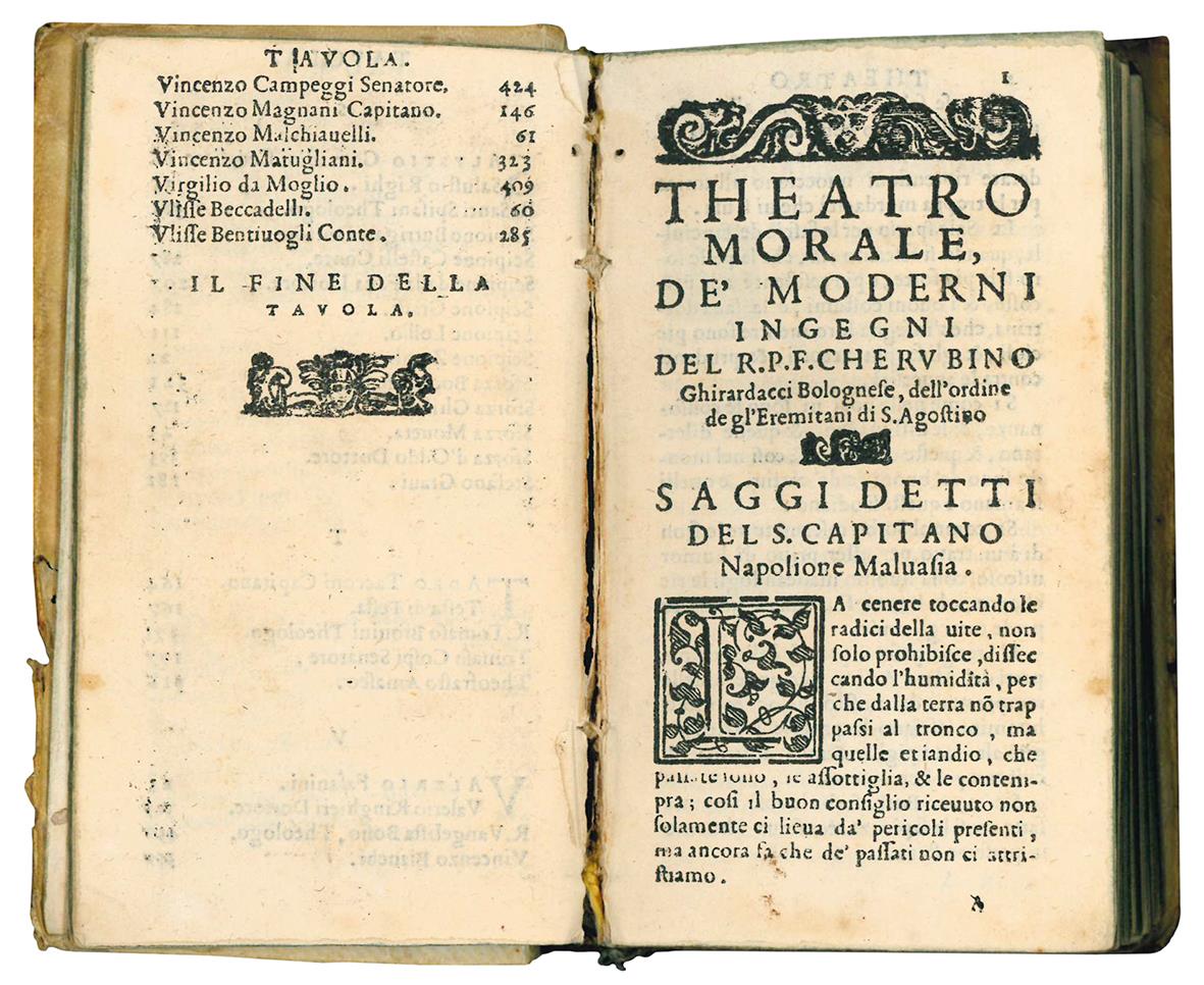 Theatro morale, de' moderni ingegni: dove si scorgono tante belle & graui sentenze, tante acute risposte, & tanti saui consigli, oltra infinite comparationi, che ui sono che dir si può esser felicemente unite le cose naturali con le morali. Raccolte