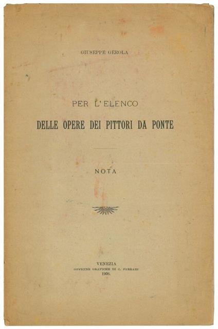 Per l'elenco delle opere dei pittori da Ponte - Giuseppe Gerola - copertina