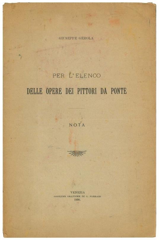 Per l'elenco delle opere dei pittori da Ponte - Giuseppe Gerola - copertina