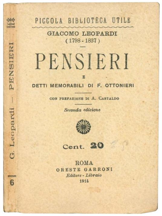 Pensieri e detti memorabili di F. Ottoneri. Con prefazione di A. Castaldo - Giacomo Leopardi - copertina