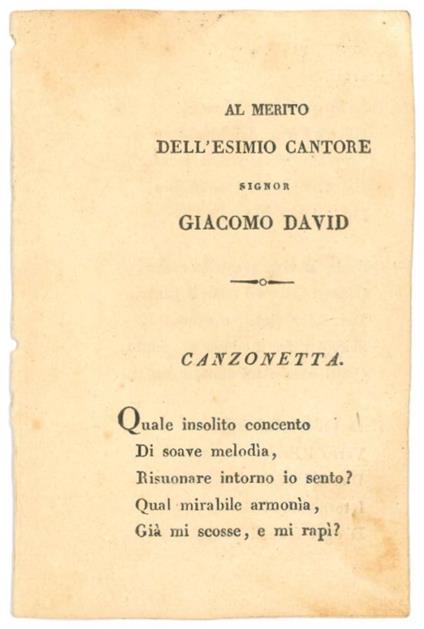 Al merito dell'esimio cantore signor giacomo david - copertina
