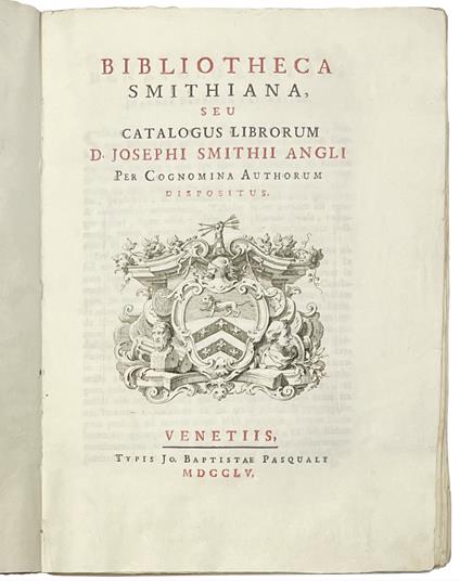 Bibliotheca smithiana, seu Catalogus librorum D. Josephi Smithii Angli per cognomina authorum dispositus - copertina