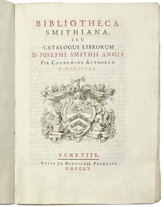 Bibliotheca smithiana, seu Catalogus librorum D. Josephi Smithii Angli per cognomina authorum dispositus - copertina