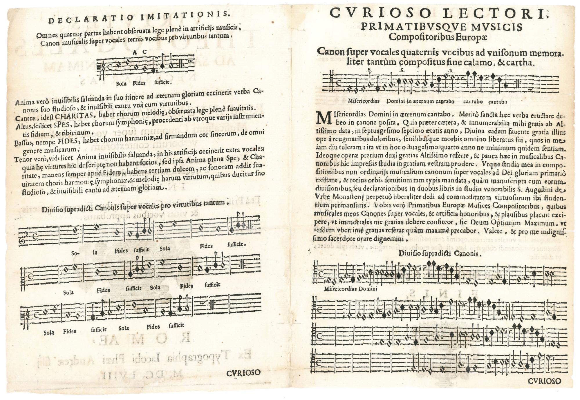 Virtutes theologales ad salvandam animam necessarias intimis artificys musicis super vocales imitatus Romanus Michaelius, Romanus musicalium canonum super vocales plurium verborum contextorum [...] inventor