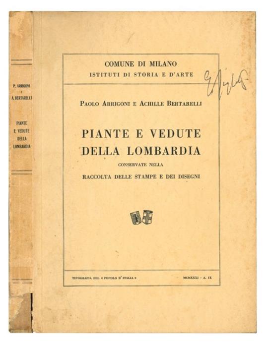 Piante e vedute della Lombardia conservate nella Raccolta delle stampe e dei disegni - Paolo Arrigoni - copertina