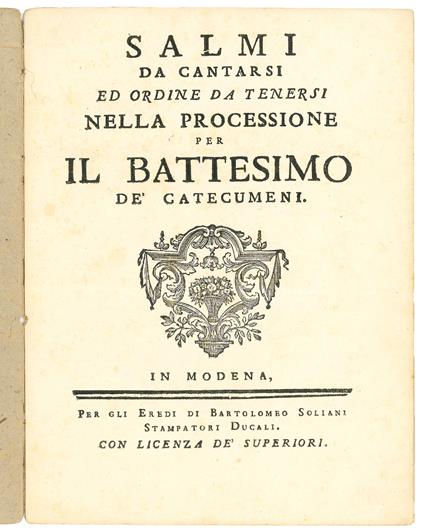Salmi da cantarsi ed ordine da tenersi nella processione per il battesimo de' catecumeni - copertina
