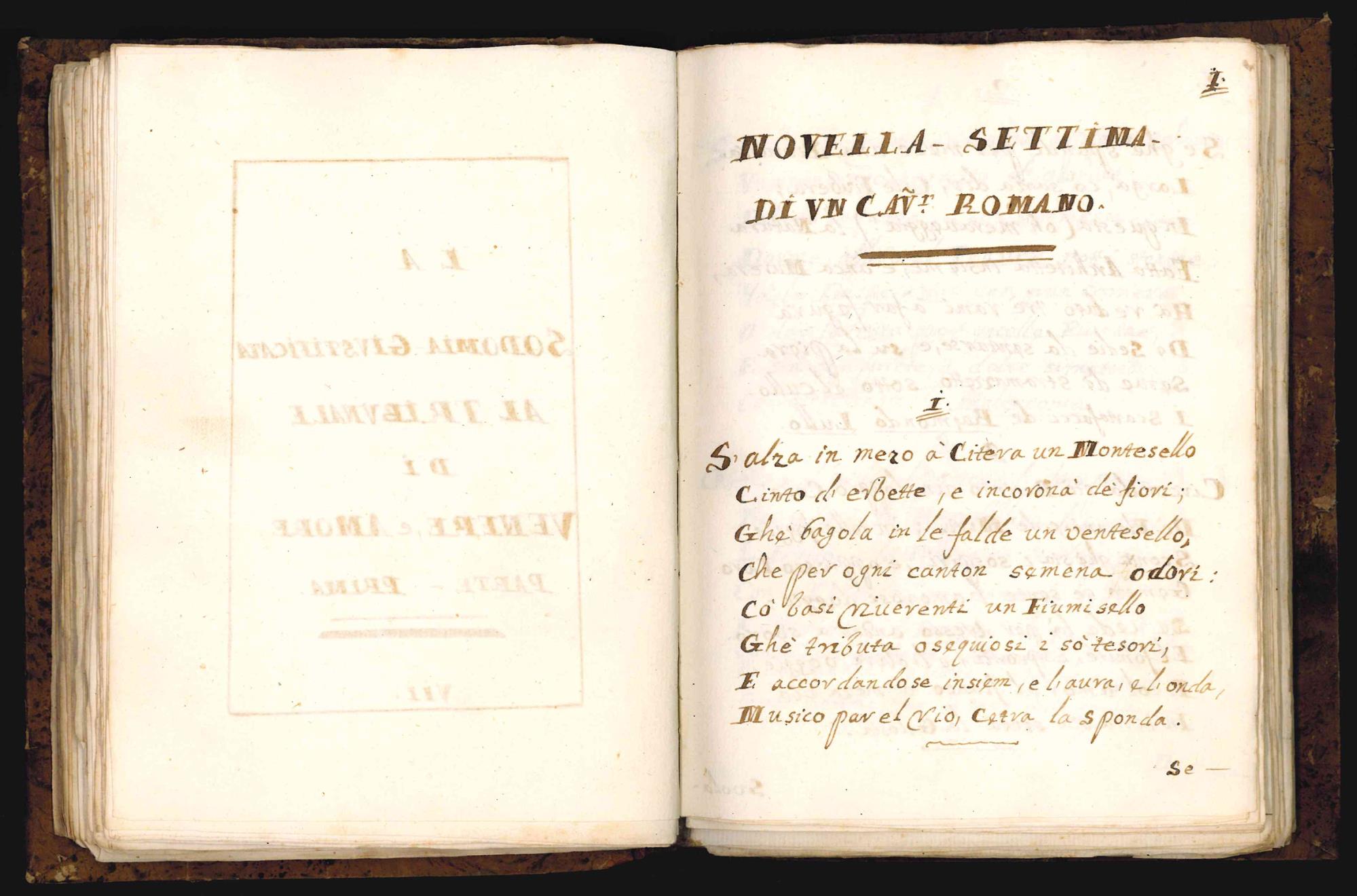Poesie di un cavag[liere] romano (13 erotic tales in verse of a libertine chaplain). Manuscript on paper in Italian. Italy, end of the 18th-beginning of the 19th century