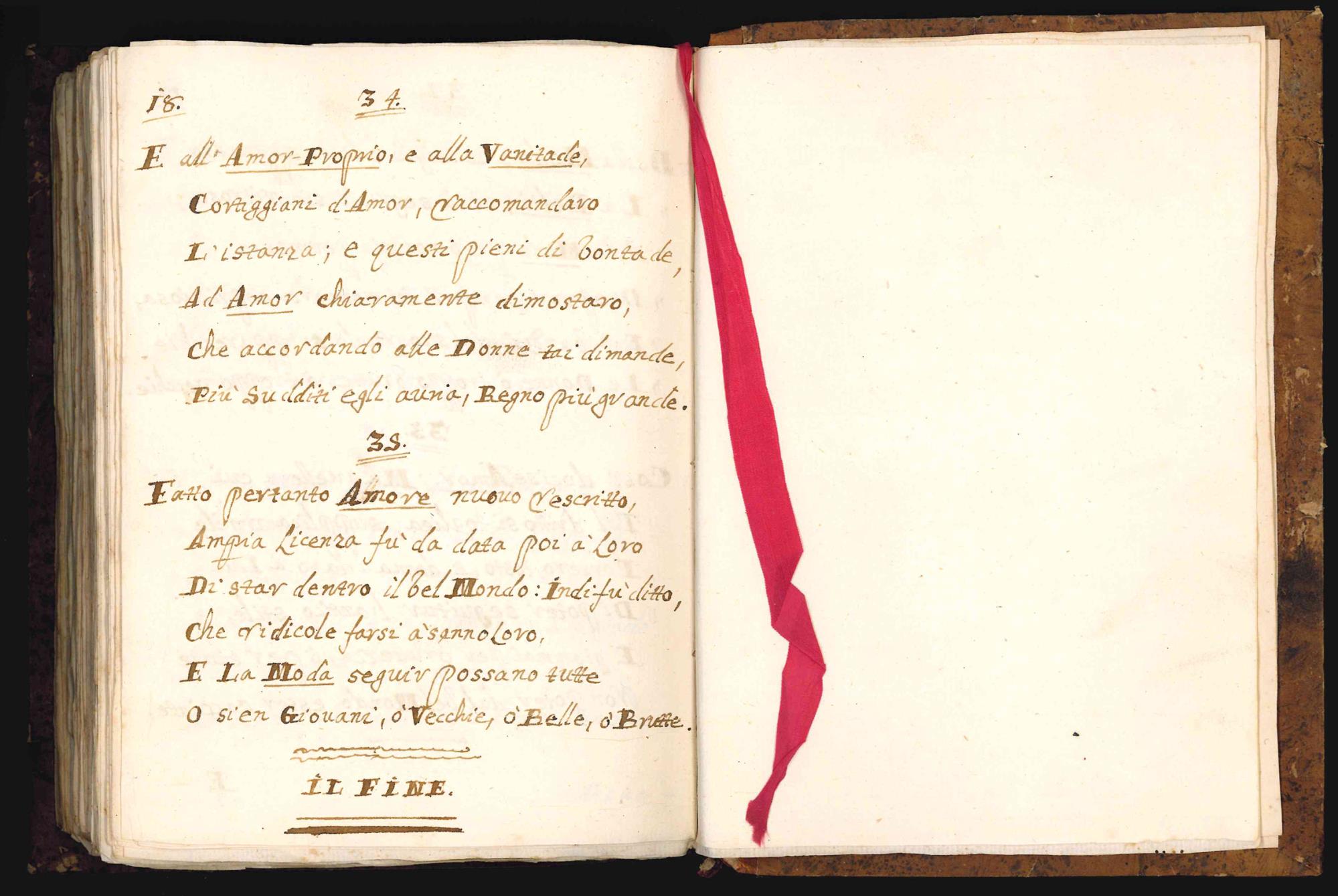 Poesie di un cavag[liere] romano (13 erotic tales in verse of a libertine chaplain). Manuscript on paper in Italian. Italy, end of the 18th-beginning of the 19th century